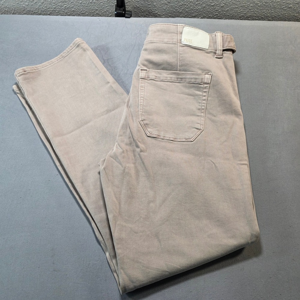 Paige Womens Tan High Rise‎ Belted Straight Leg Twill Pants SZ 27 Beige Trousers
